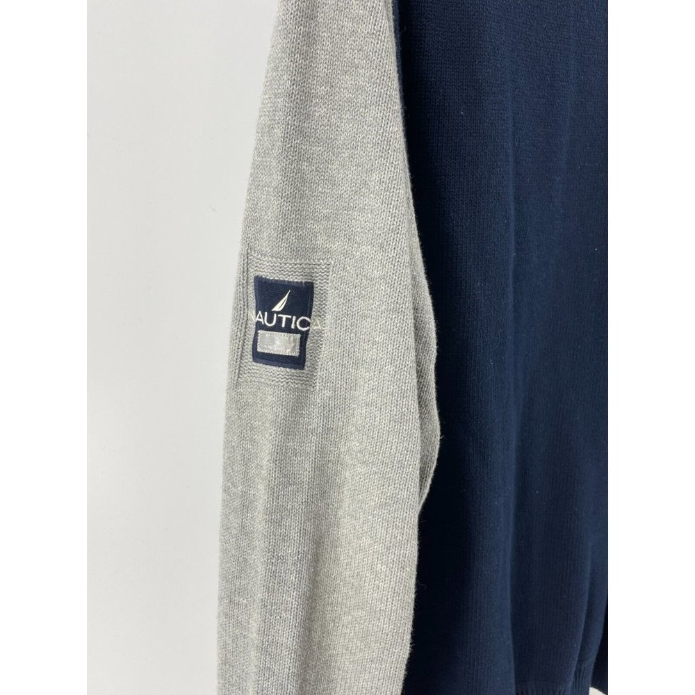 Nautica Men's 100% Cotton Navy Blue Gray Long Sleeve Knit Sweater Size Medium - Picture 5 of 9